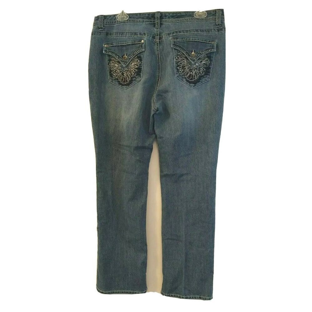 Nine West Date Night Fit Anna Bling Boot Jeans Women Size 32 14 Flap Pockets